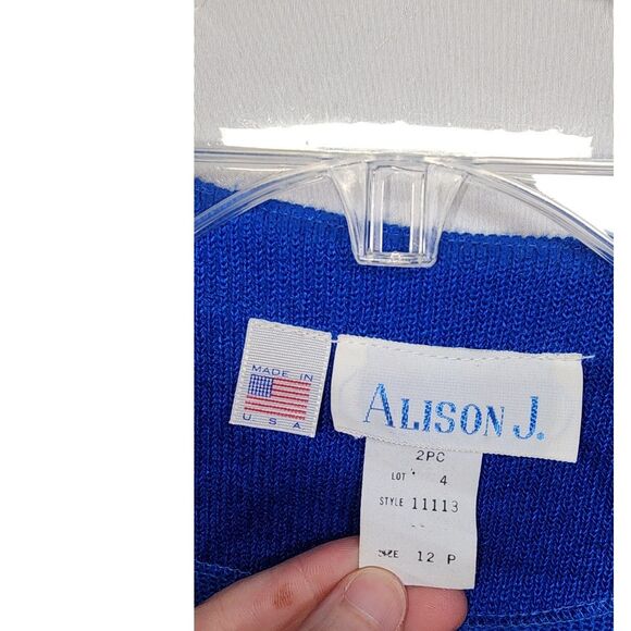 Vintage Alison J. Blue 2 Piece Knit Sweater & Skirt Set Size 12P - Picture 8 of 9